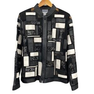 Stillman Studio New York Leather Mesh Patchwork Jacket Womens XL Black White Zip